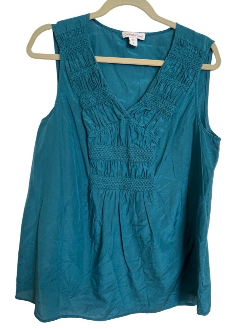 Coldwater Creek Teal Turquoise silk blend tank shell SZ X-Large XL